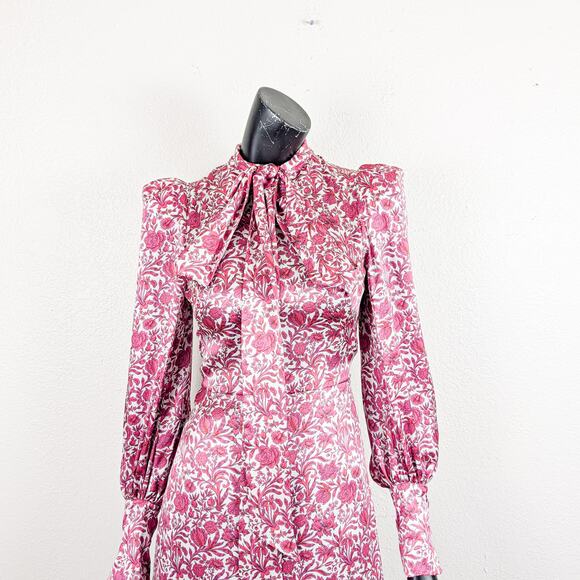 The Vimpres Wife Bow-Tie Floral Silk Mini Dress Red Pink 8UK 4US - Picture 8 of 12